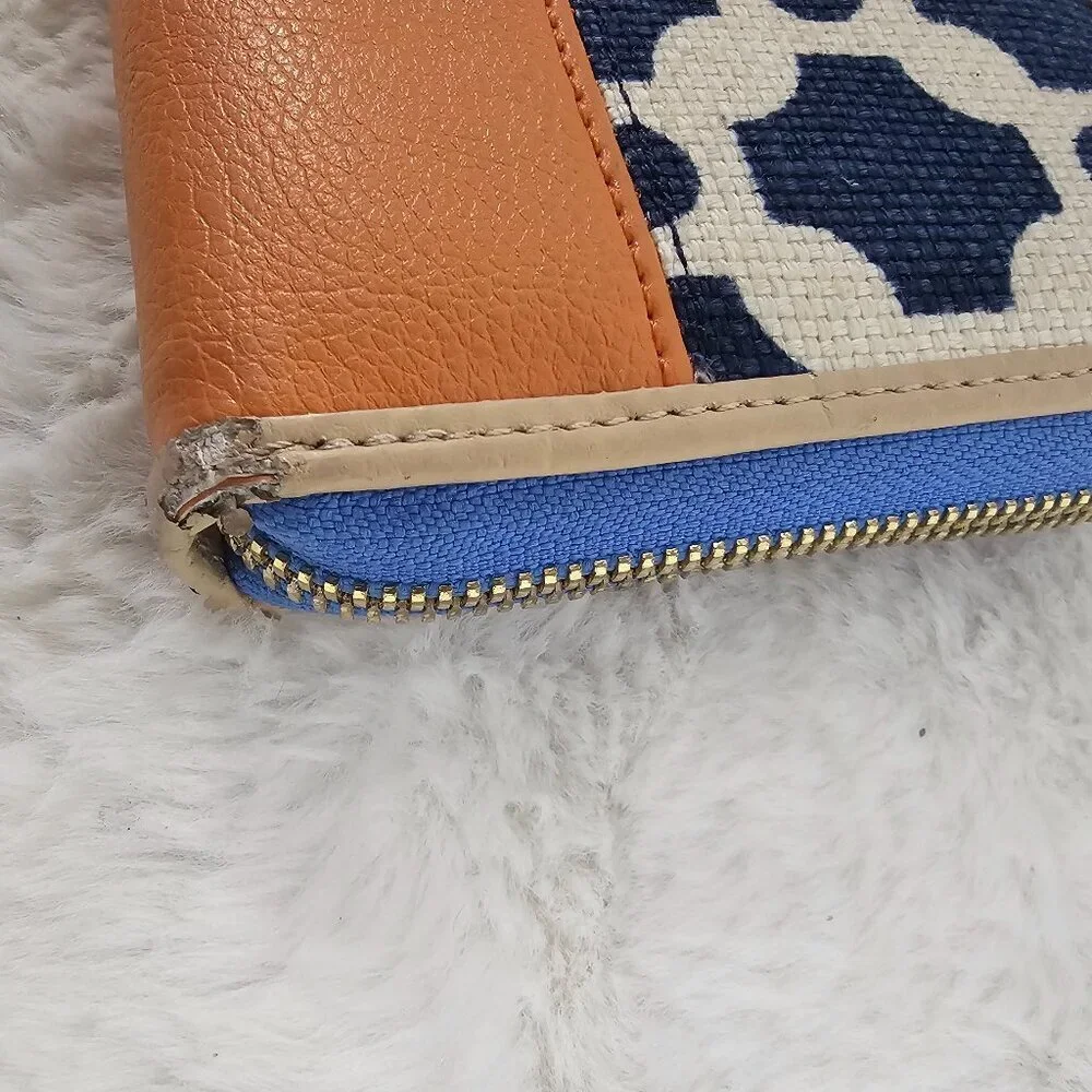 Spartina Blue Orange Zip Around Wallet Wristlet